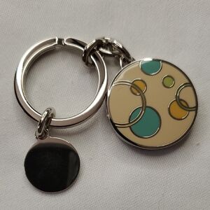 Circular Enamel Keychain with Teal & Mustard Dots